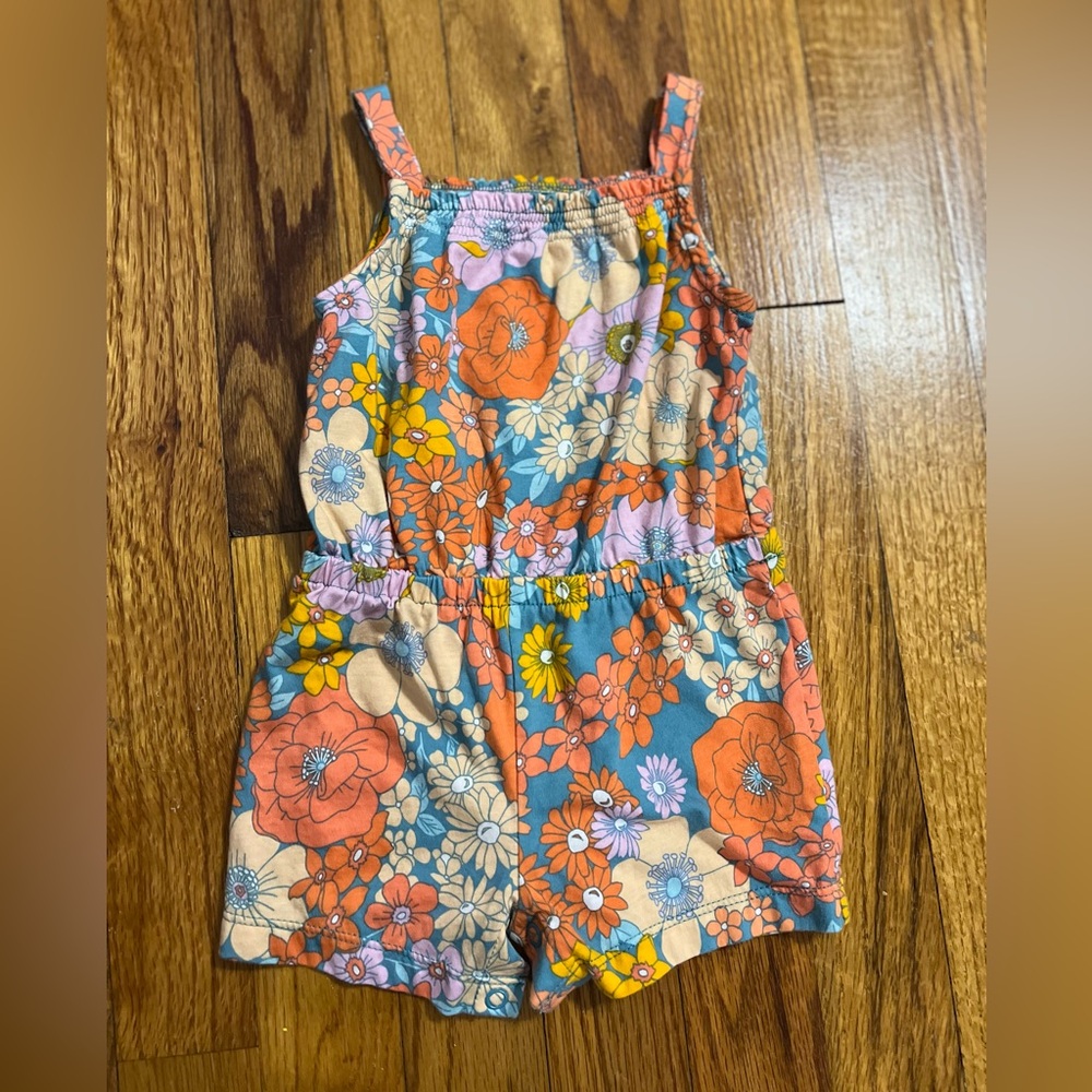Carter's Floral Romper - Orange and Blue